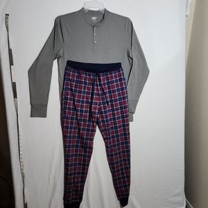 Lands' End Henley Pajama Set - Gray top, plaid bottom - Size Small (34-36).NWOT
